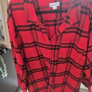 Ava & Viv Red Plaid Button-Up Shirt